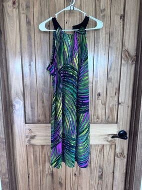 Worthington Green, Purple & Black Tropical-Print Dress